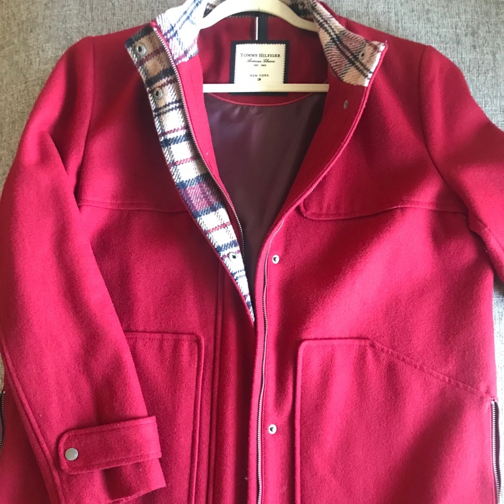 Tommy Hilfiger red peacoat.